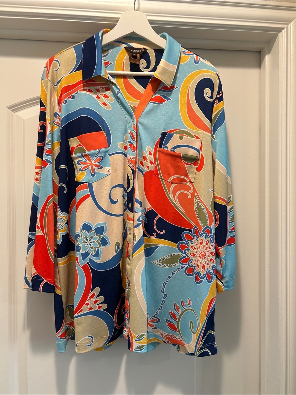 Multiples Multicolor Swirl Floral Button-Down Shirt